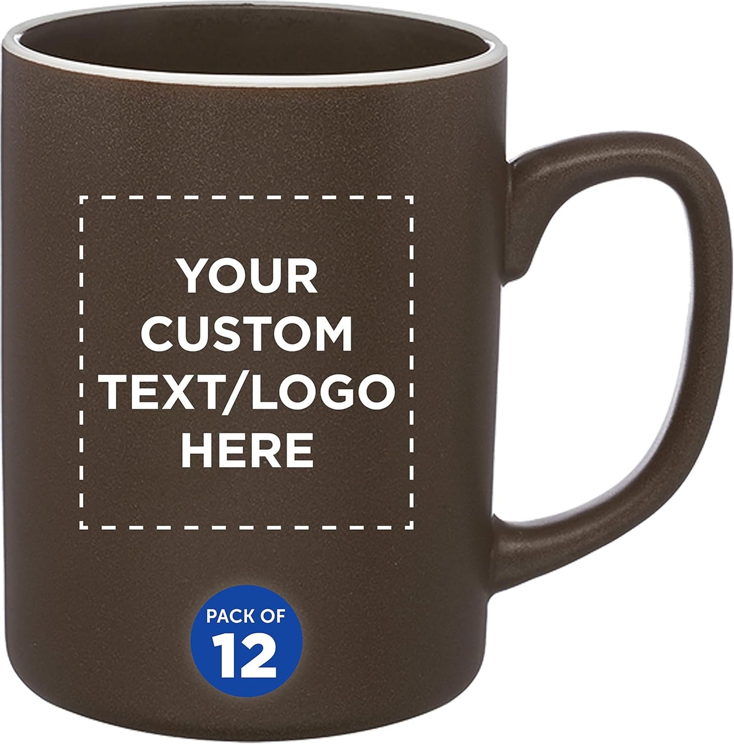 Custom El Grande Matte Ceramic Mugs 20 oz. Set of 12, Personalized Bulk Pack - Perfect for Tea, Espresso, Cappuccino, Hot Cocoa - Dark Brown