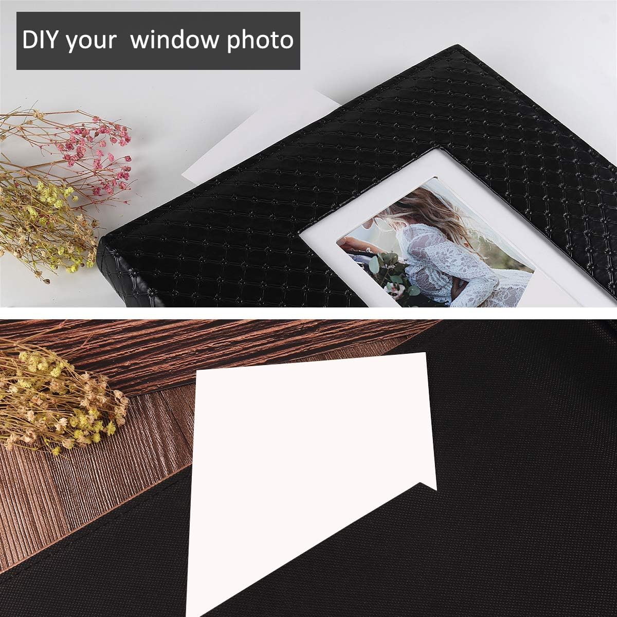 RECUTMS Photo Album 4x6 600 Photos Black Inner Page Button Grain Leather Large Capacity Pockets Pictures Album Birthday Christmas Wedding Anniversary (Dark Green)