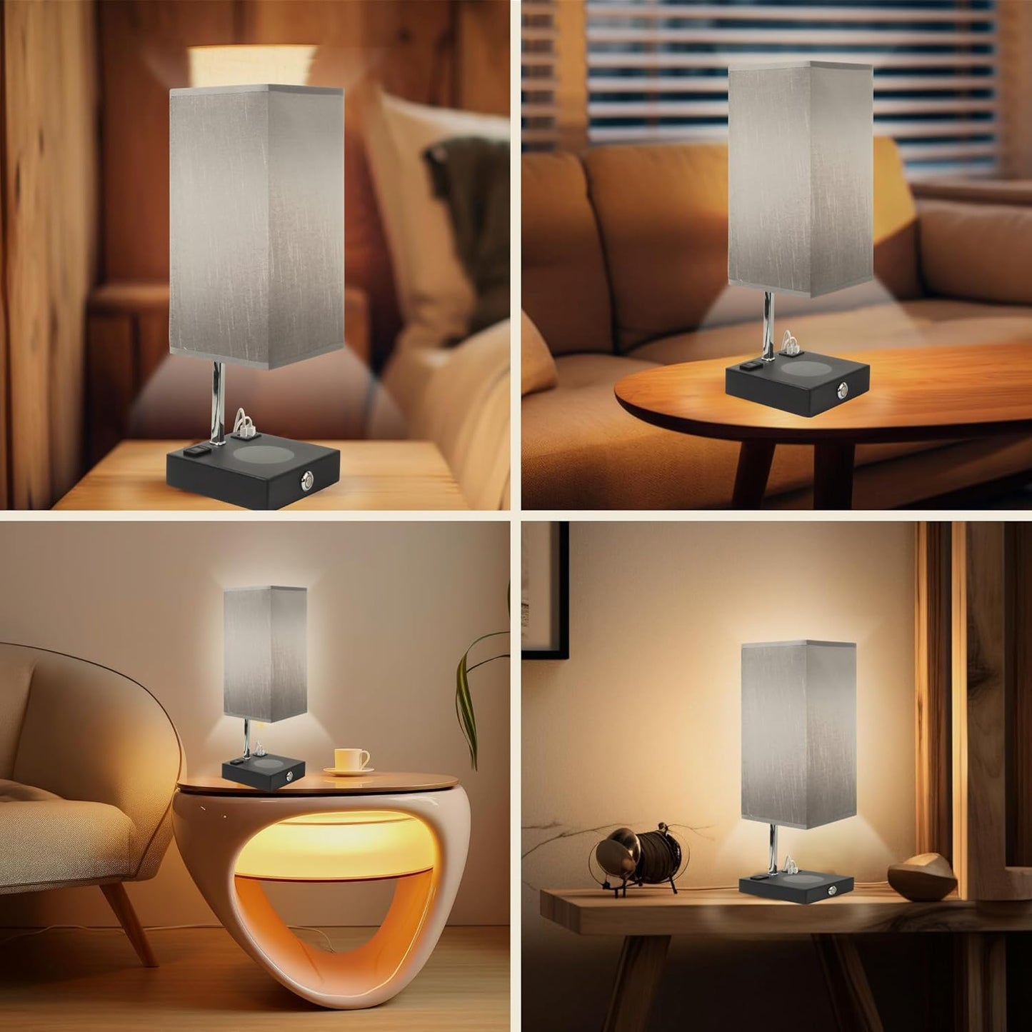 Wireless Charging Touch Control Table Lamp, Bedside Nightstand Lamp with USB Charging Port & AC Outlet, 3 Brightness Levels Adjustable, Suitable for Bedroom, Living Room, Office, LED Bulb Included