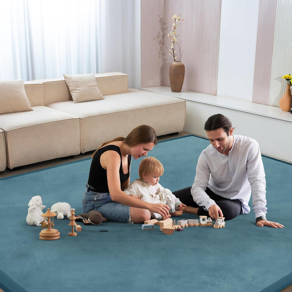 Baby Play Mat for Floor Tummy Time Mat Nursery Muscle Area Playroom Rug Tatami 79"x138" Memory Foam 1.3" Thick Crawling For Babies,Toddlers, Infants, Kids,Floor(Green)