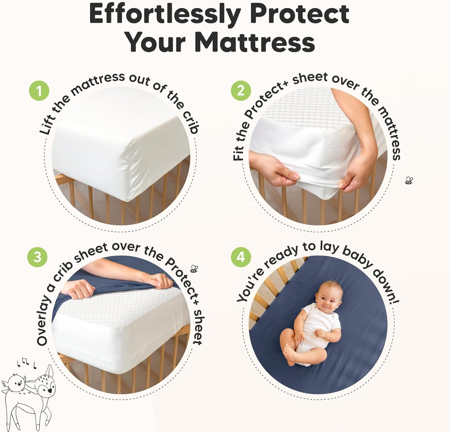 Waterproof Crib Mattress Protector Cover Fitted - 2-Pack Quiet Baby Crib Mattress Pad Sheets, 52" x 28" Soft Quilted Cotton Baby Sheet, Machine Washable, Easy Fit, Durable (Soft White/Quin)