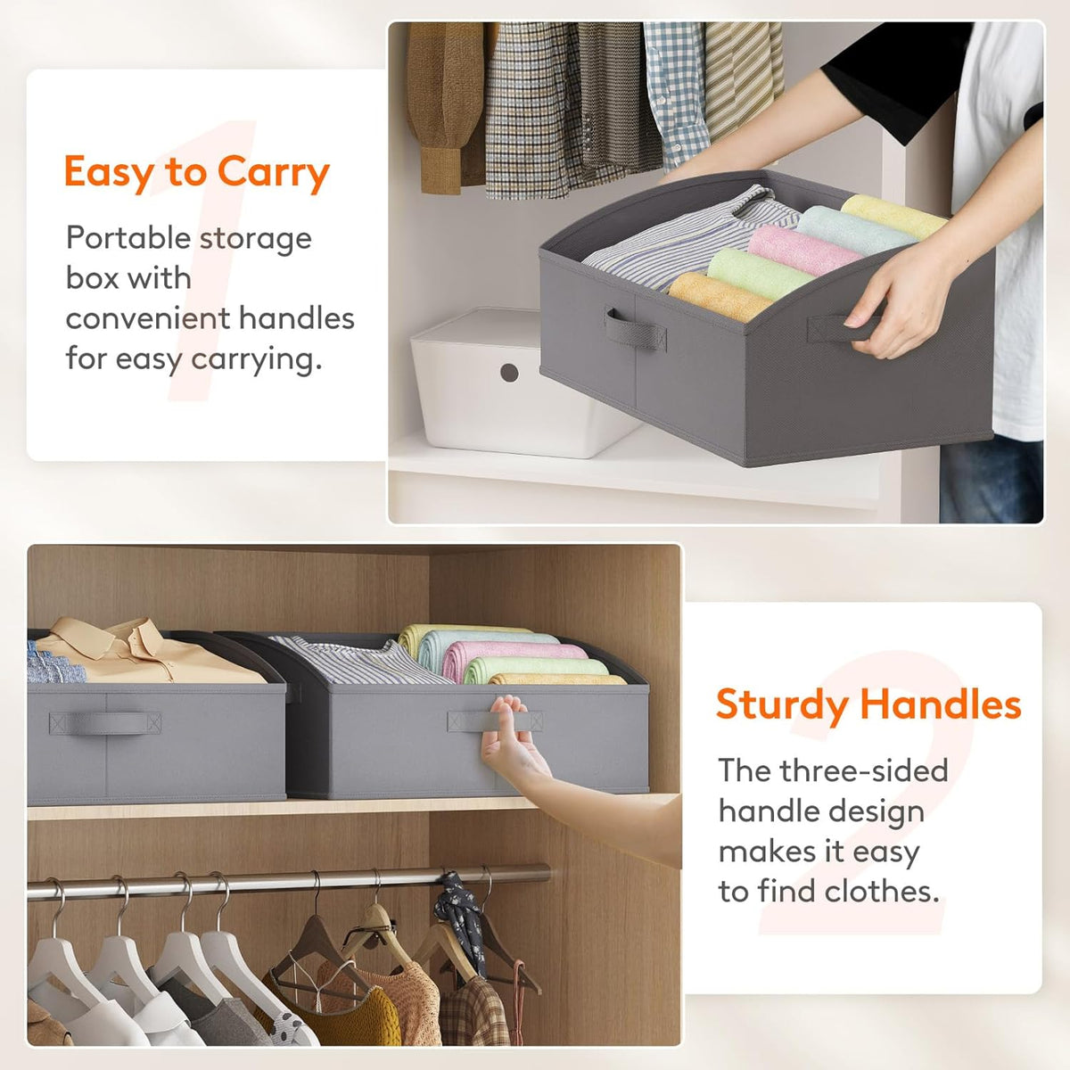 Lifewit Storage Baskets for Shelves, 6 Packs Non-woven Fabric Trapezoid Closet Organizer Bins with Handles, Foldable Clothing Containers Box for Clothes, Toy, Towel, Book, DVD, Hats, Large-Grey