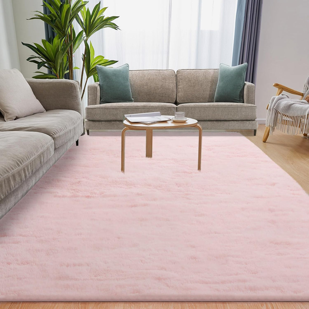 9x12 Pink Fluffy Rug, Ultra Soft Area Rugs for Living Room, Plush Rugs for Bedroom, Non-Slip Indoor Carpet for Nursery, Study Room, Kids Room, Room Decor