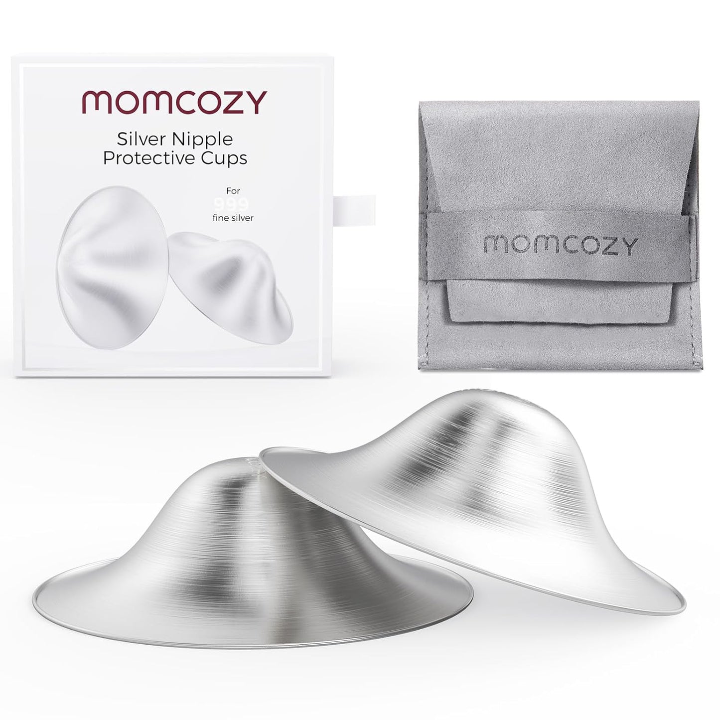 Momcozy 999 Silver Nursing Cups, Hole-Free Design, 999 Silver Nipple Shields, Breastfeeding Essentials, Silver Nipple Shields for Breastfeeding Newborns, Metal Nipple Shields,XXL Size