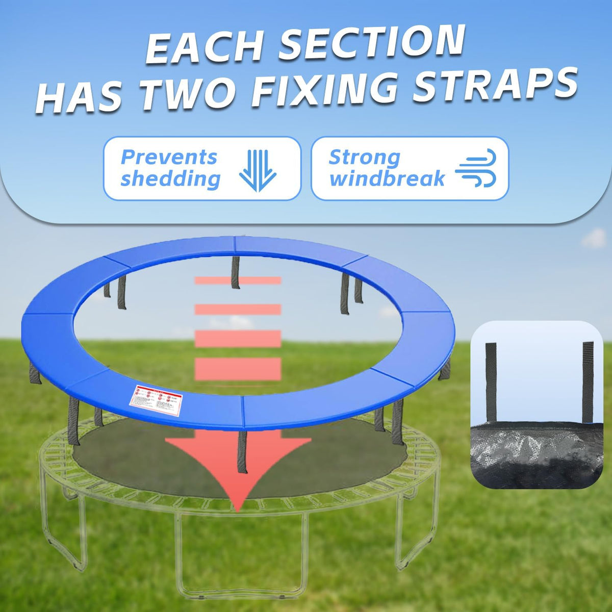 Trampoline Replacement Safety Pad, 8ft 10ft 12ft 14ft 15ft 16ft Trampoline Spring Cover with Foam Padding, No Holes for Poles, Round, Blue