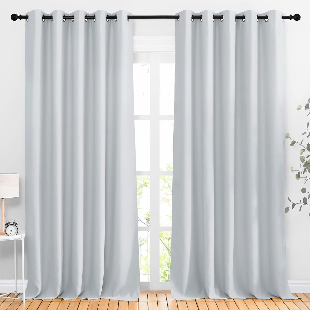 NICETOWN Room Darkening 118 inch Long Curtains, Grommet Thermal Drapes Weighted Room Divider Wide Window Treatments for Living Room, W66 x L118, Greyish White, 2 Panels