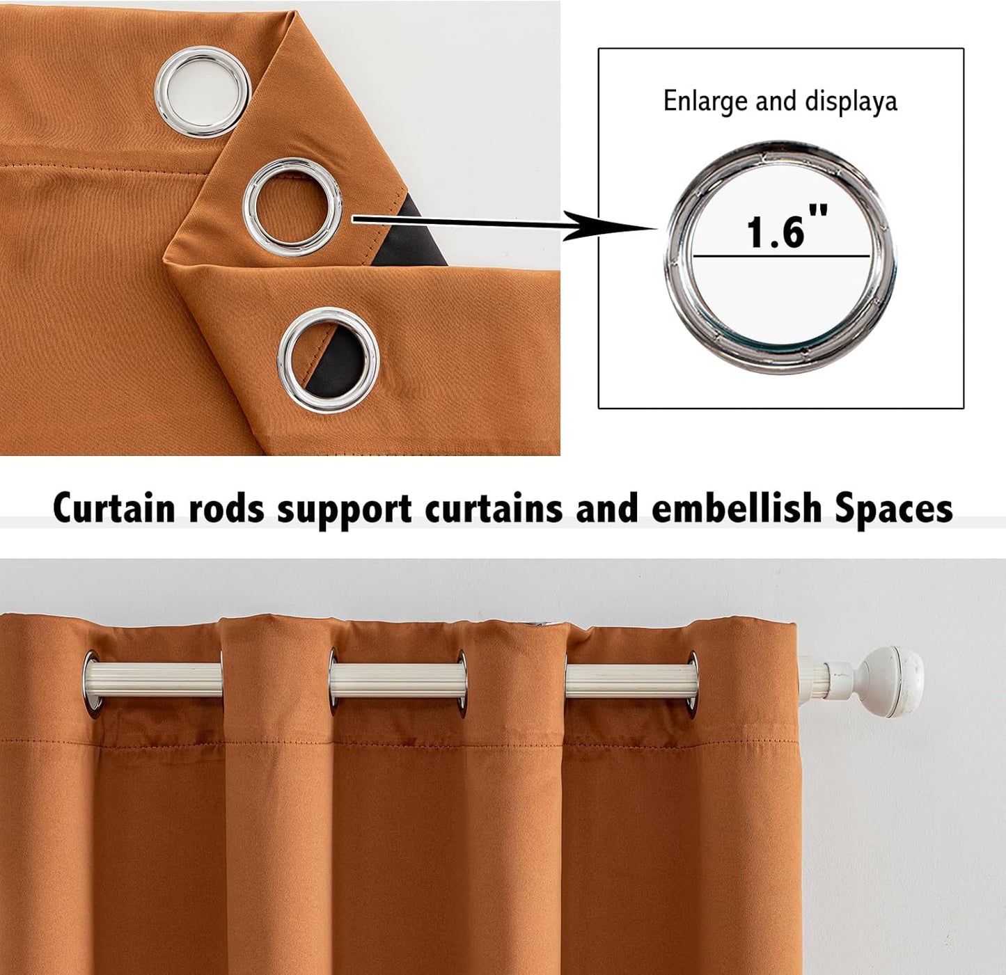 Anytime 100% Blackout Curtain Set, Thermal Insulated & Energy Efficiency Window Draperies for Guest Room, Full Shading Panels for Shift Worker and Light Sleepers（Orange, 2 Panels, 52W x 54L）