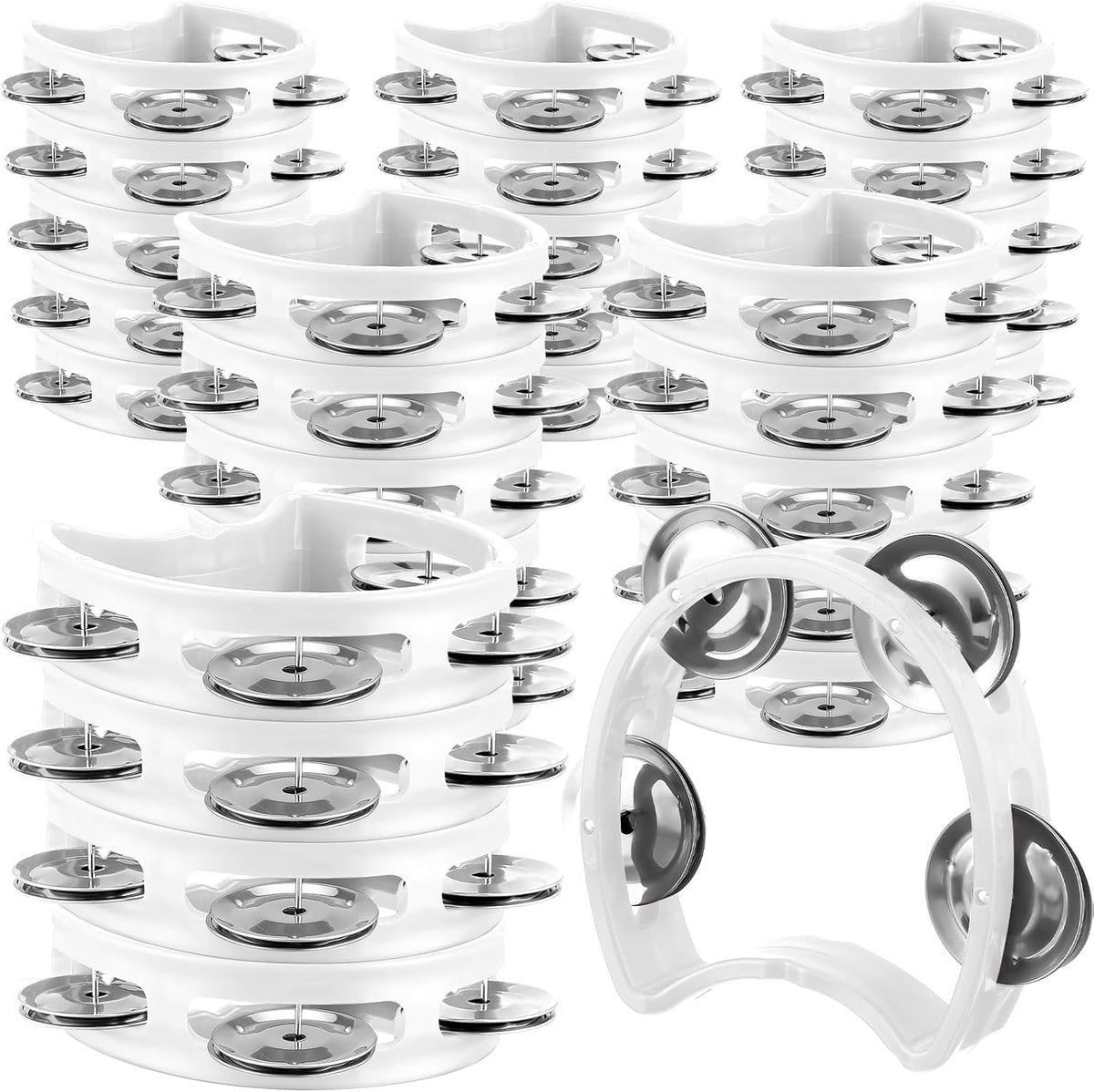 Yeshone 30 Pack Tambourine for Kids Adult Tamborines Musical Instrument Noise Makers 4 Bells Handheld Tambourines for Back to School Supplies Church Wedding Operation Christmas(White)