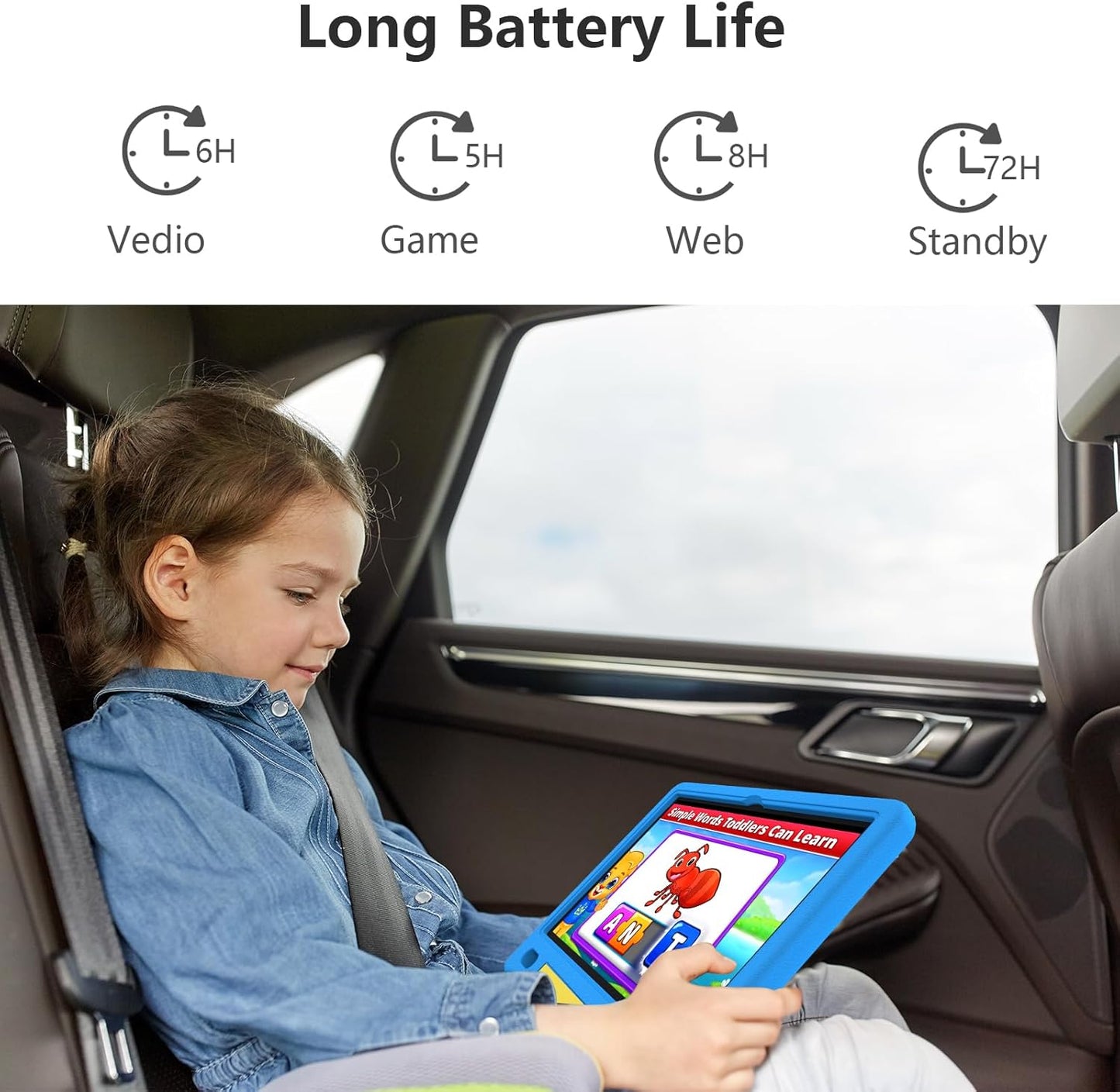 JREN Kids Table 10.1" ｜Android 14 Tablet for Kids｜64GB Storage｜Octa-Core｜WiFi ｜Cameras｜Parental Control｜Kids Content｜Case Included Great Gift for Children Ages 3-12 Years Old Blue
