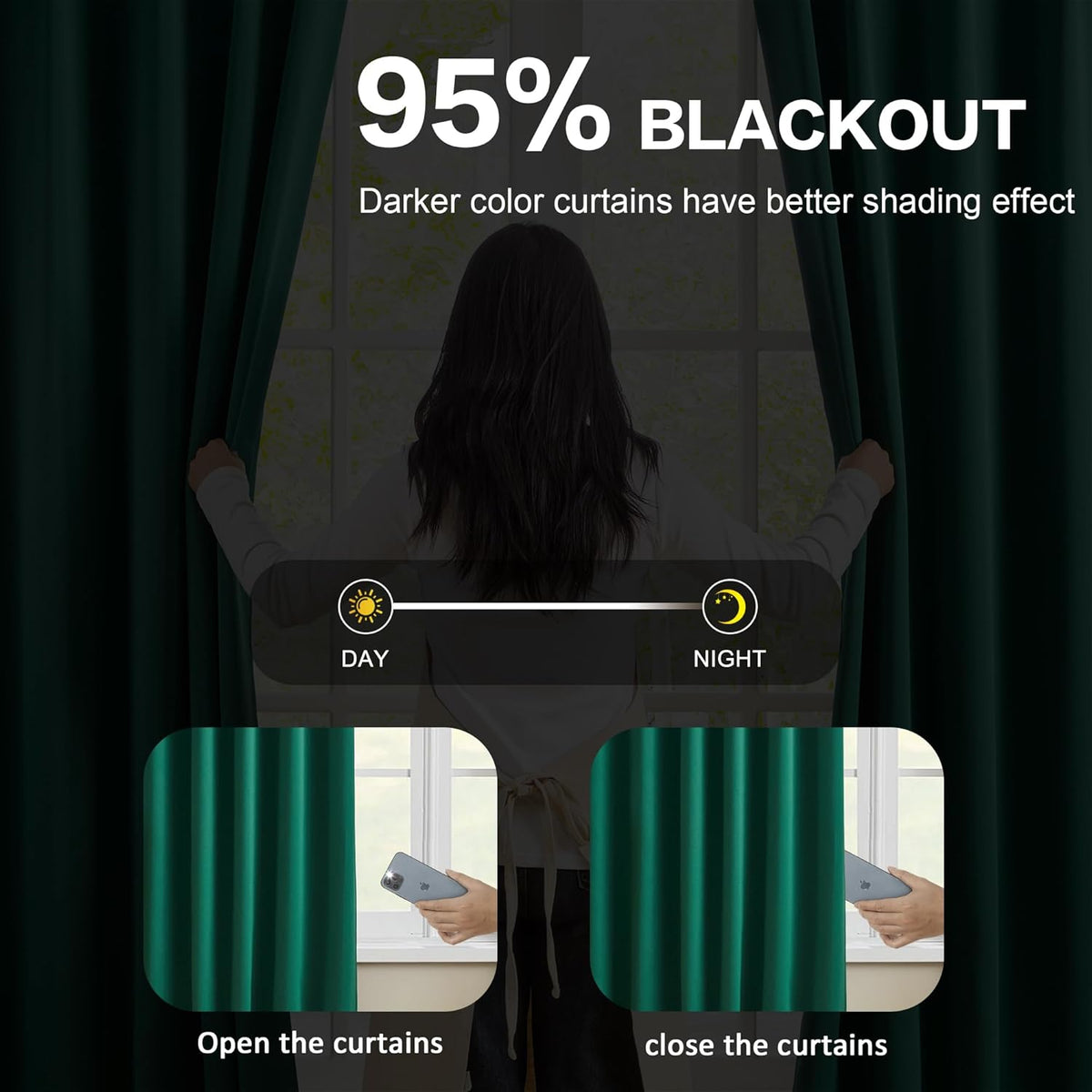 KEQIAOSUOCAI 92 Inch Dark Green Pinch Pleated Blackout Curtains for Living Room - Summer Decor Thermal Insulated Christmas Green Track Curtain with Hooks，40 x 92 Inches Long-2 Panels Set