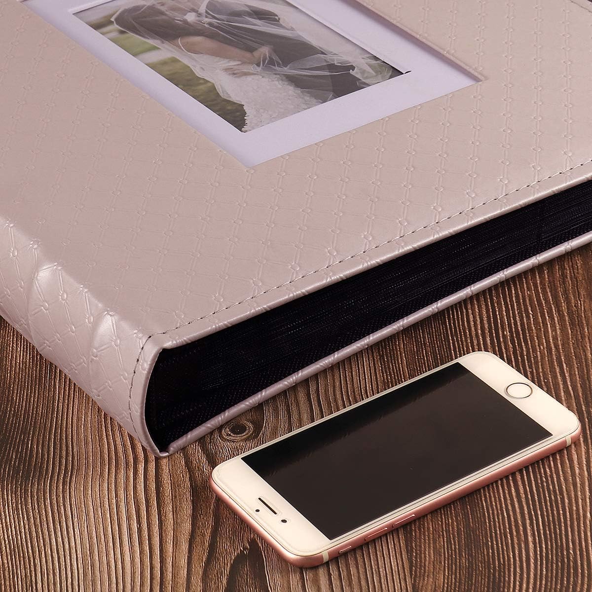 RECUTMS Photo Album 4x6 600 Photos Black Inner Page Button Grain Leather Big Capacity Pockets Pictures Album Birthday Christmas Photo Albums Wedding Anniversary Holiday Gift (Light Champagne)