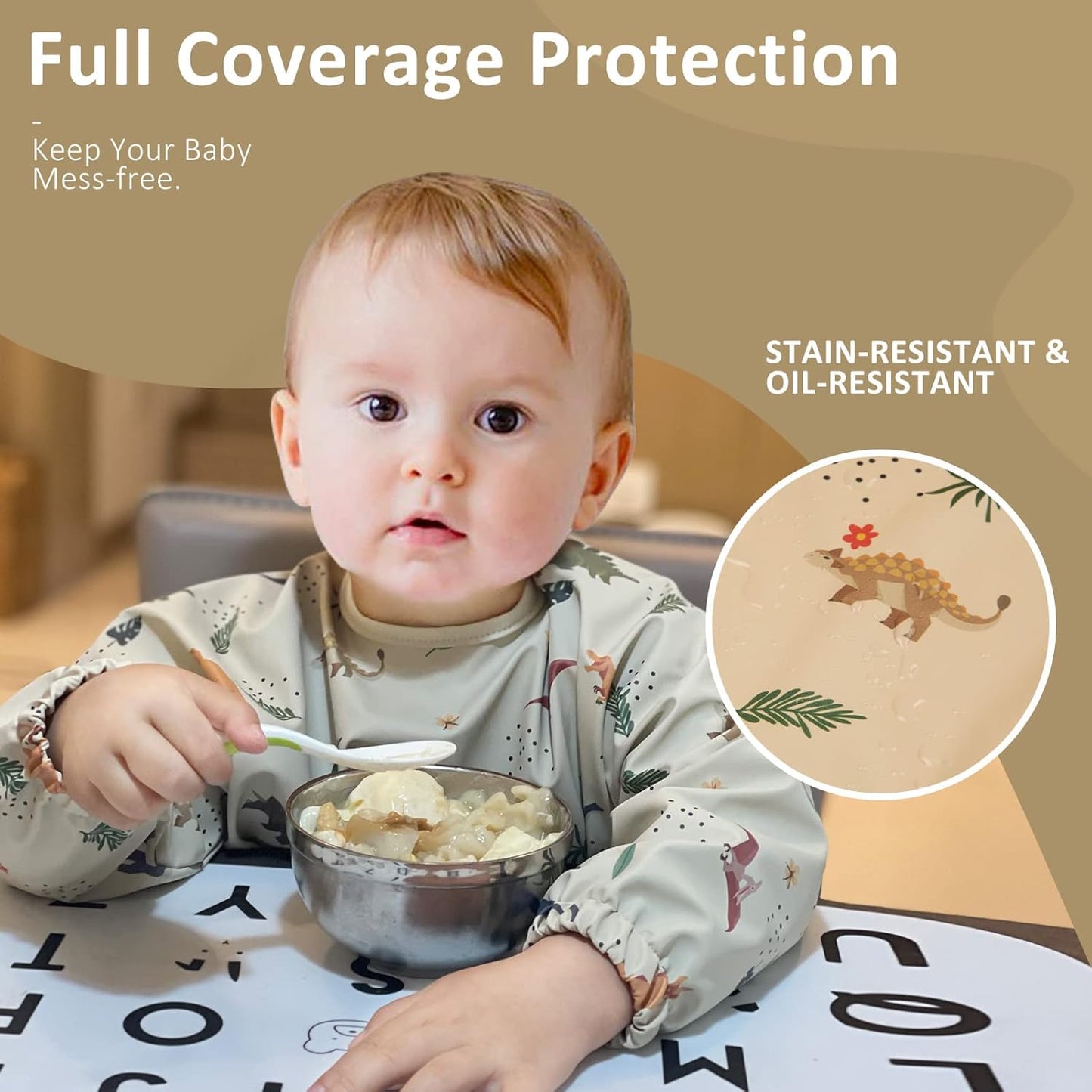 Long Sleeve Baby Bibs for Toddlers, Waterproof, Boys Girls Smock with Food Catcher Pocket for Feeding, Eating