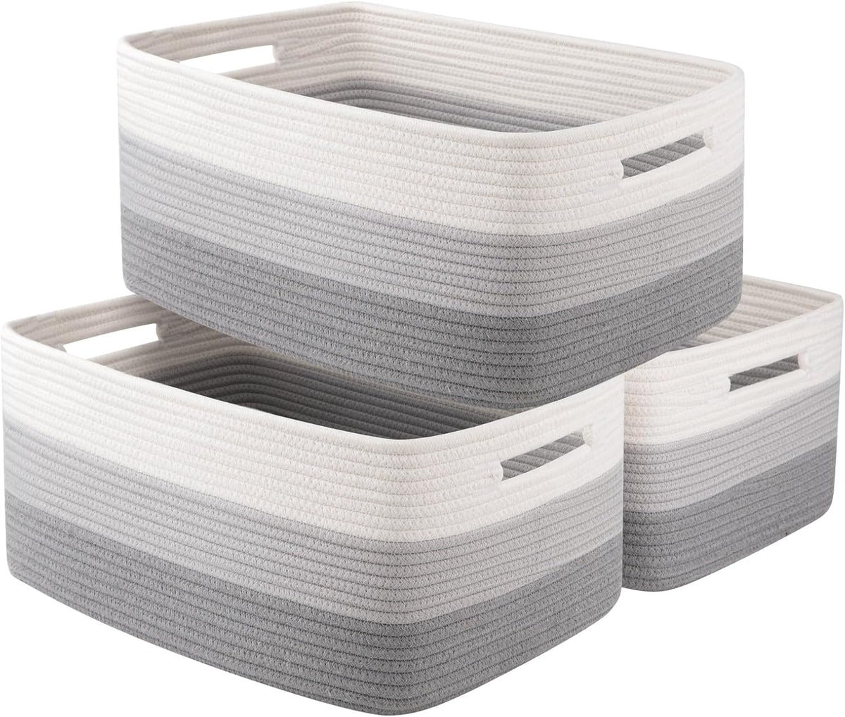 Large Storage Basket for Organizing, Woven Rope Basket for Shelves, Closet Organizer Bins for Clothes, Blanket, Toys, Baby Nursery Storage, 17.7" x 13" x 7.87", 3 Packs Gradient Grey