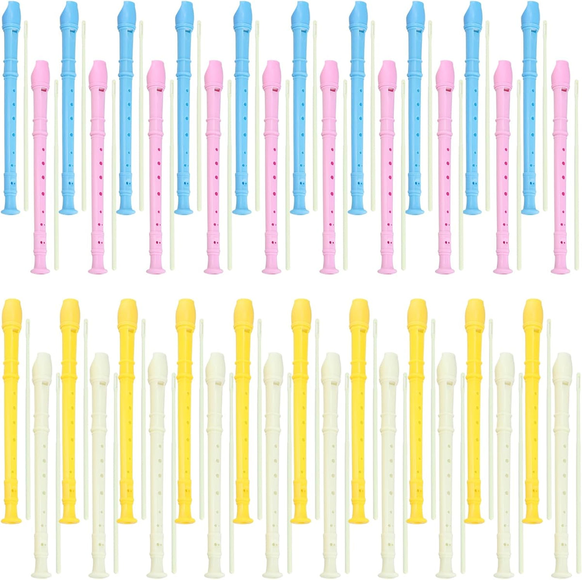 HOZEON 40 PCS 8 Holes Recorder Instruments, Plastic Soprano Recorder Instruments with Cleaning Rod, 4 Color Recorder Musical Instruments for Music Performance, Rehearsal