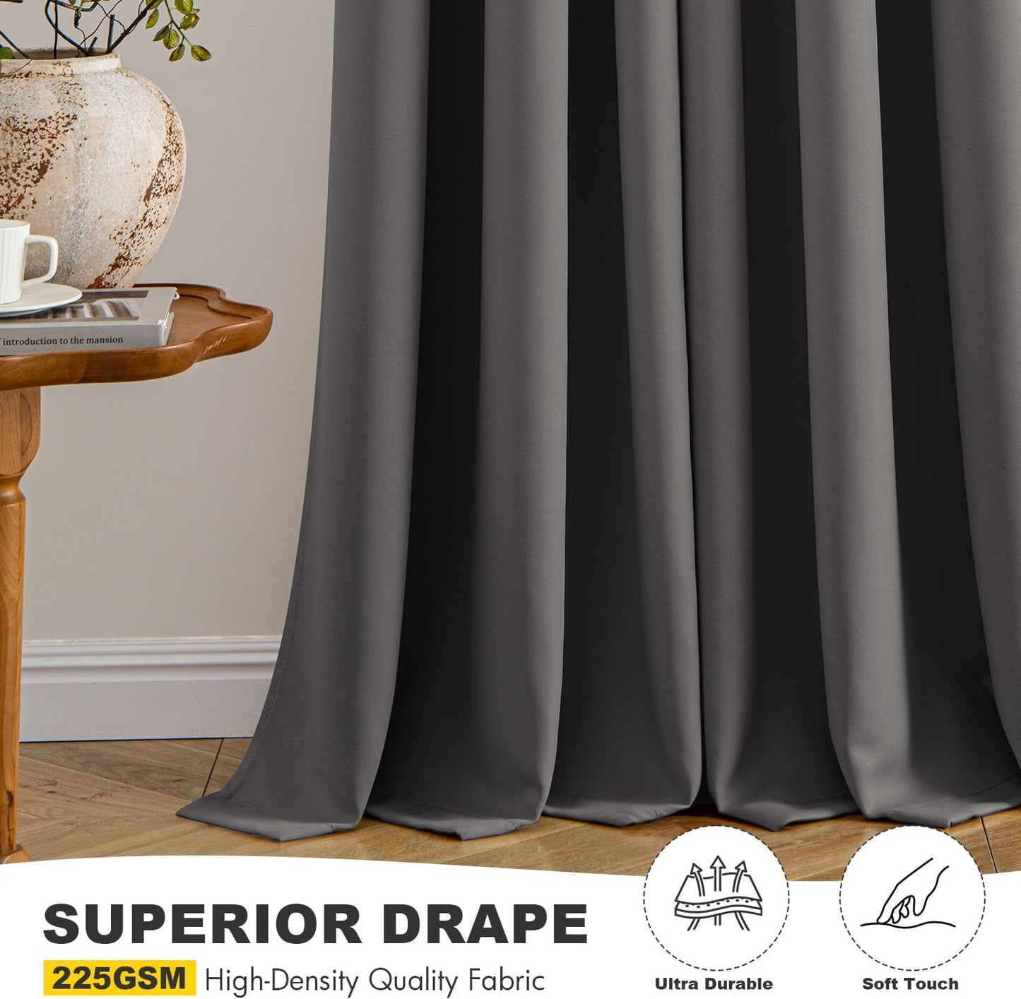 MIULEE Grey Blackout Curtains for Bedroom Living Room 96 Inches Long 2 Panels, Thermal Insulated Room Darkening Drapes Solid Grommet Top Noise Reduction Light Blocking Window Treatments 40x96 Inch