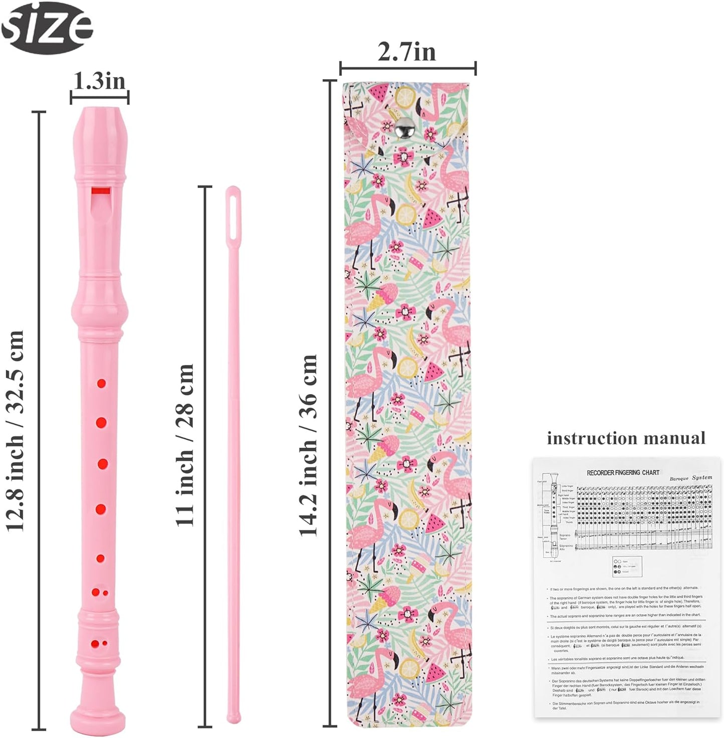 Recorder Instrument for Beginner Kids Adults,8-Hole Soprano Descant Recorder Music Flute with with Cleaning Rod & Leather Case For School Student Home Entertainment(2-Flamingo)