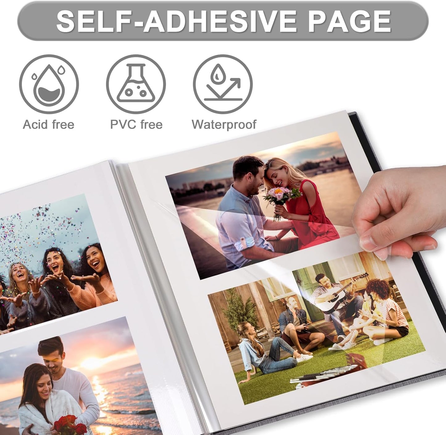 Photo Album Self Adhesive Pages Scrapbook Magnetic Photo Albums for 4x6 5x7 8x10 Pictures Sticky Pages Books for Baby Family Wedding 13.2x12.8 Purple 60 Pages