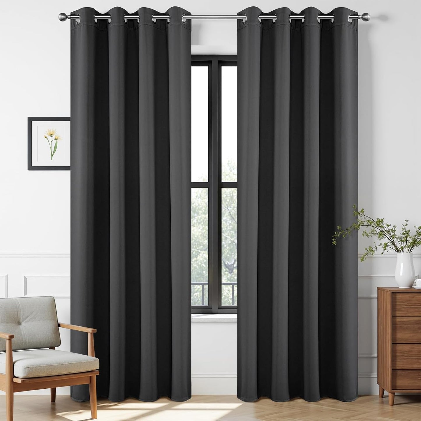 Joydeco Blackout Curtains 95 Inches Long 1 Panel, Thermal Insulated Long Curtains& Drapes 1 Piece, Room Darkening Grommet Drapes for Living Room Bedroom Window (W70 x L95 Inch, Dark Grey)