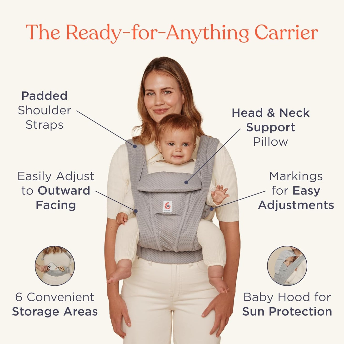 Ergobaby Omni Deluxe Baby Carrier Newborn to Toddler - Breathable Baby Carriers for Summer - All-Position Carrier with Enhanced Lumbar Support & Airflow (7-45 Pounds), Mesh, Onyx Black