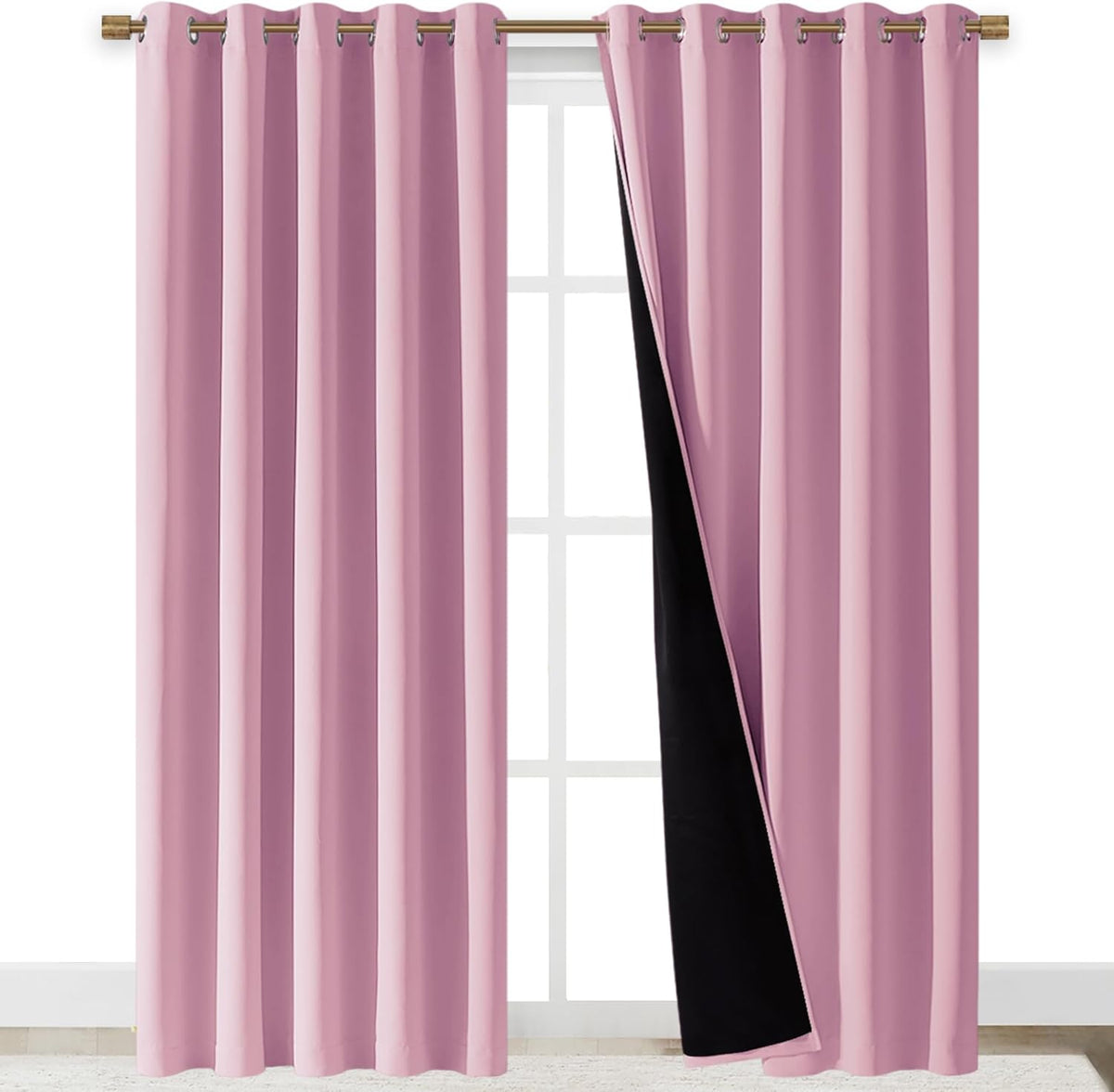 NICETOWN Total Shade Curtains and Draperies, Heavy-Duty Full Light Shading Drapes with Black Liner Backing for Villa/Hall/Dorm Window（Crystal Pink, Package of 2 Panels, 70 inches Wide x 95 inches Long