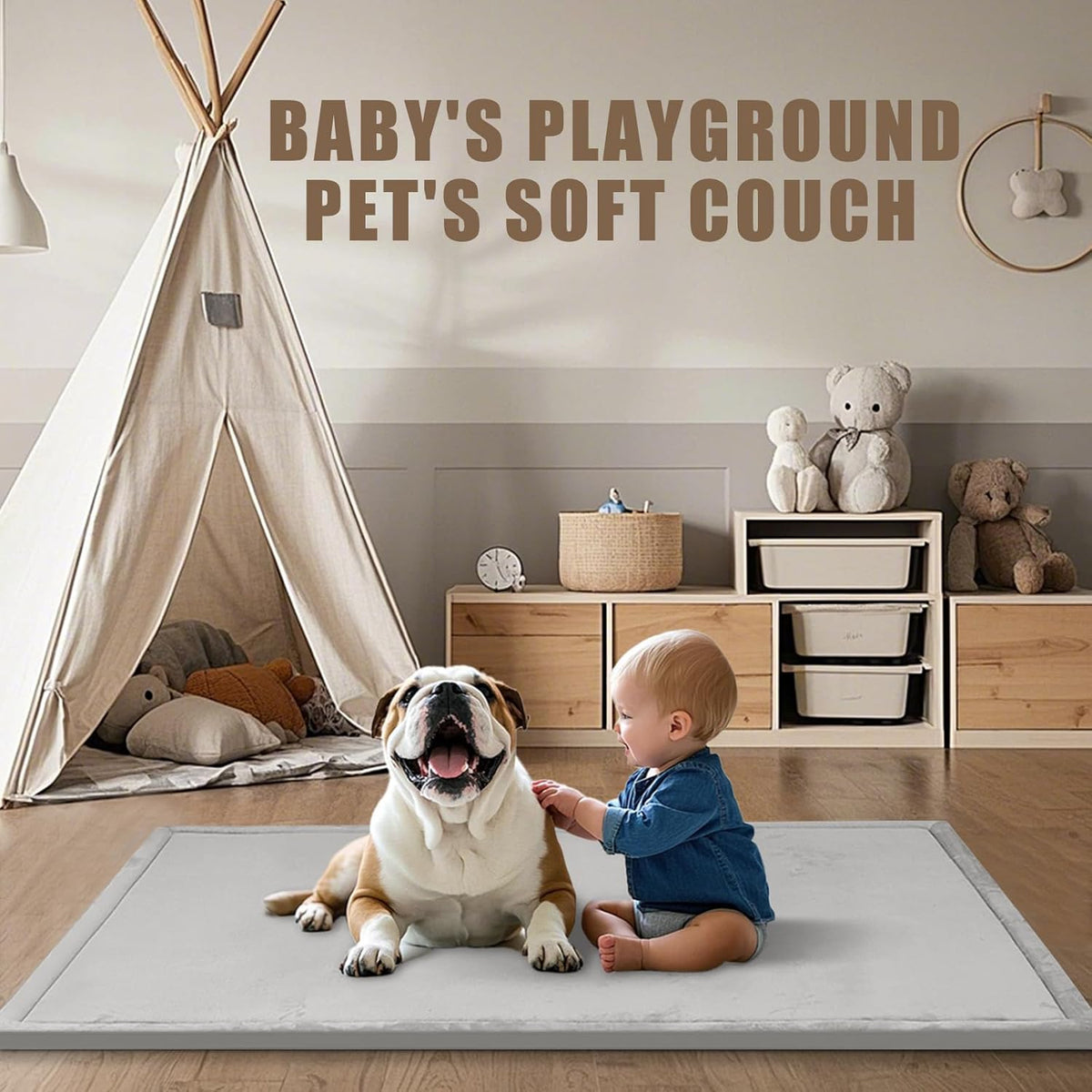 Thick Play Mat for Baby, 50 X 50x 1.3" Memory Foam Playpen Mat,Ultra Soft Tummy Time Mat with Non-Slip Backing, Baby Crawling Mat Child Nursery Rug for Infant, Toddlers, Kids (Light Gray)