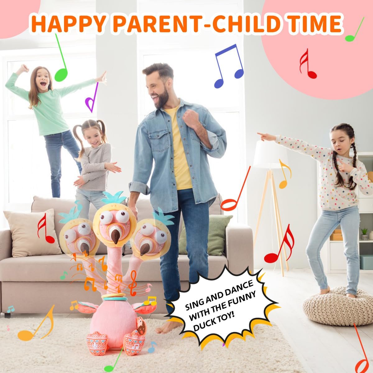 Jollybaby Plush Talking Singing Dancing Musical Flamingo Toy for Toddlers 1-3 Just Like Cactus Toy, Music Mimicking Interactive Toy for Crawling Kids, Sensory Stuffed Toy Gift for Baby 0-6-12 Month