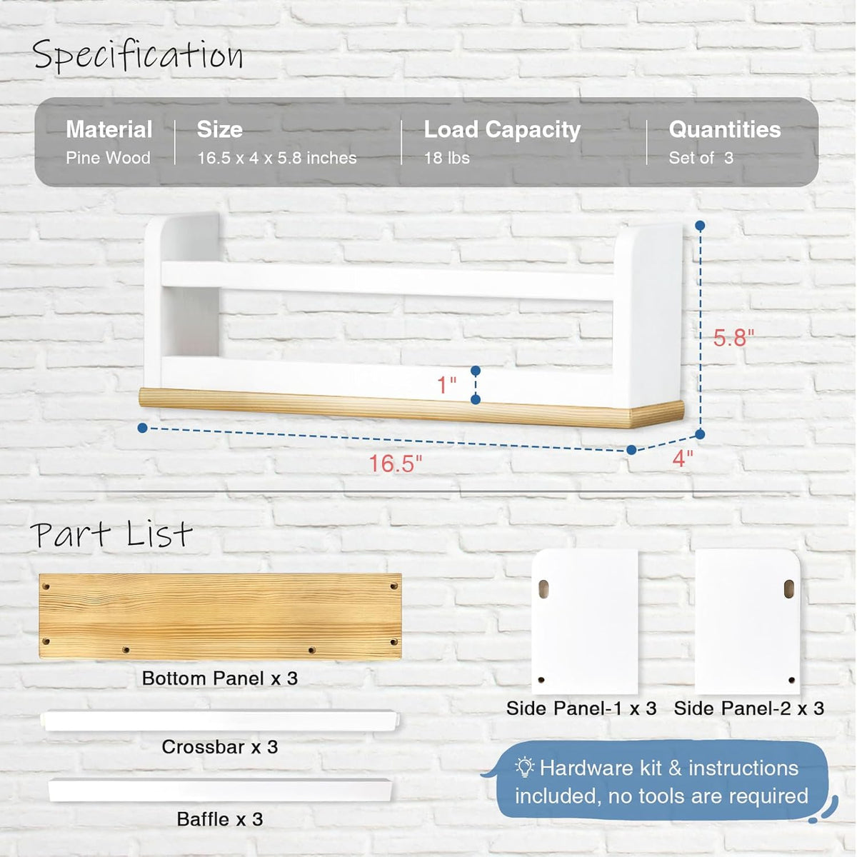 Upgraded Floating Nursery Book Shelves for Wall, White and Natural Kids Bookshelf Wall Mounted, Wood Baby Toddler Children Hanging Bookshelves for Kids Room Bedroom - Set of 3