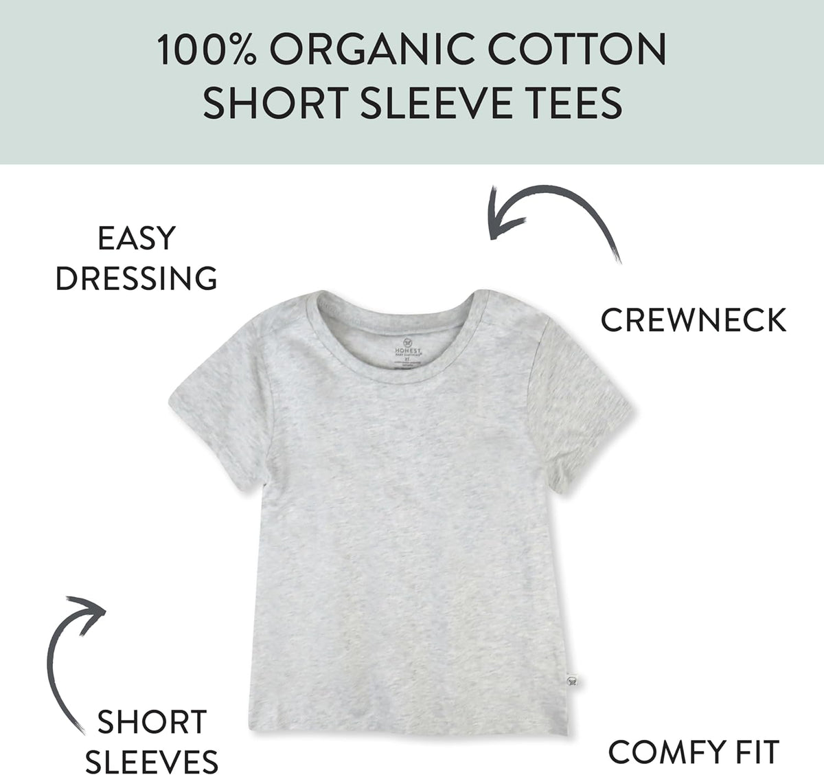 HonestBaby 10-Pack Short Sleeve T-shirts 100% Organic Cotton Baby, Toddler, Little Kids, Boys, Girls, Unisex