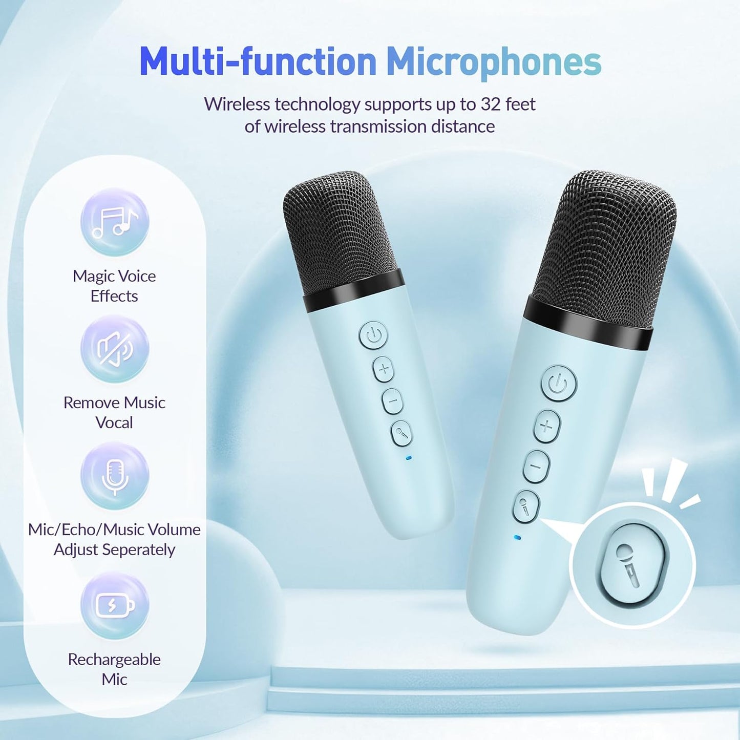 Karaoke Machine, Portable Bluetooth Speaker with 2 Wireless Microphones for Kids, Karaoke Toys Gifts Toys for Girls Boys Family Home Party (Blue)