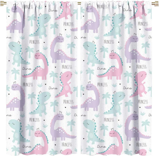 Kids Dinosaur Curtains for Boys Girls Bedroom Decor Cartoon Dino Colorful Cute Funny Animal Wildlife Printed Blackout Rod Pocket Window Drapes for Baby Nursery Playroom Living Room W21xL45in Decor