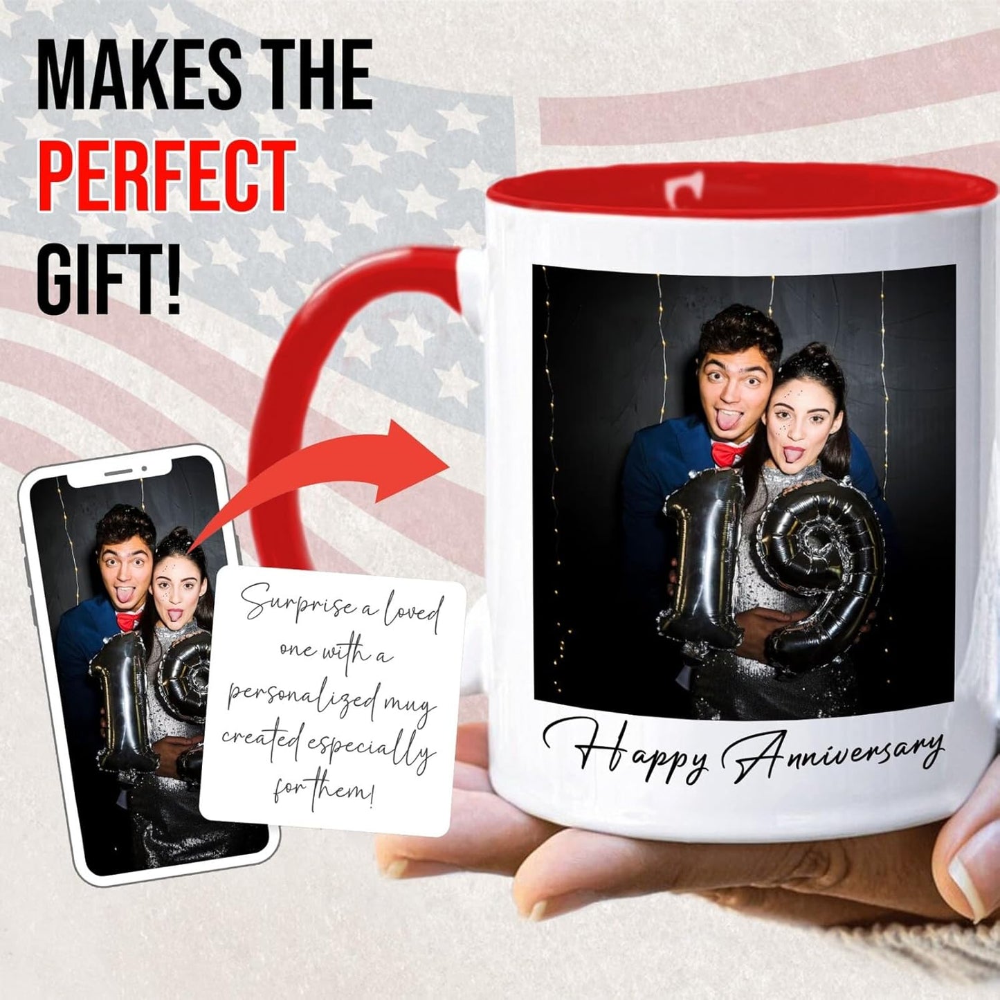 Ship Next Day Custom Mug Design Your Own Photo Text Personalized Picture Gifts for Women Men Customized Gifts Idea Personalized Coffee Mugs 11oz Red Handle