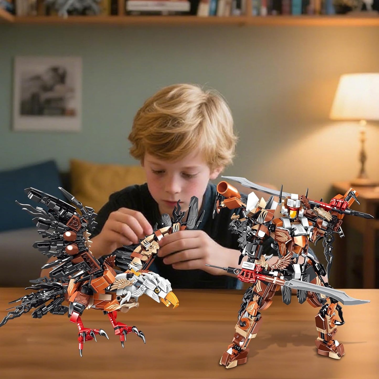 2 in 1 Transforming Eagle Mecha Robot Building Set，587 PCS Compatible with Lego Ninja Mech STEM Construction Toy for Kids Aged 6+（Eagle & Mech）