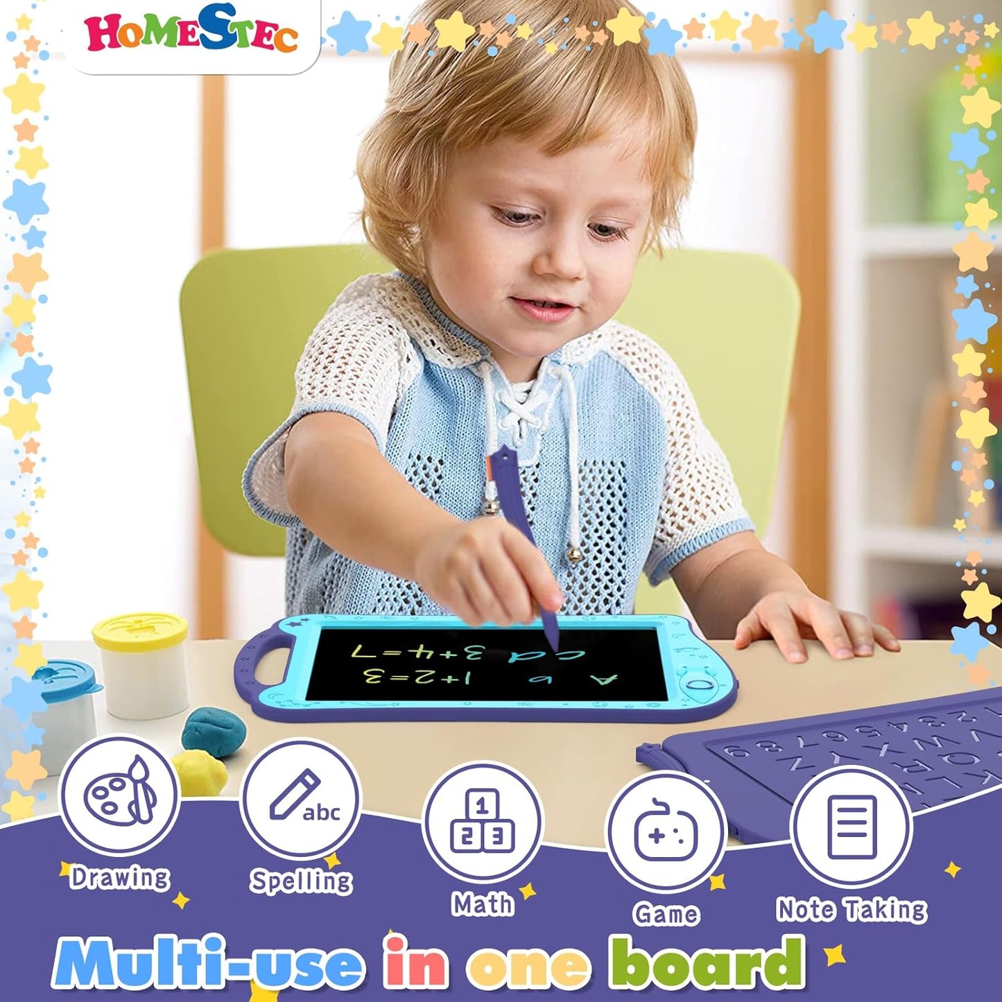 Astrodraw Drawing Pad Toys, Colorful LCD Writing Tablet for Kids, Doodle Board for Toddlers 3 4 5 6 Years Old, Travel Sensory Space Toy for Boys Girls, Birthday Gift Idea,2pc