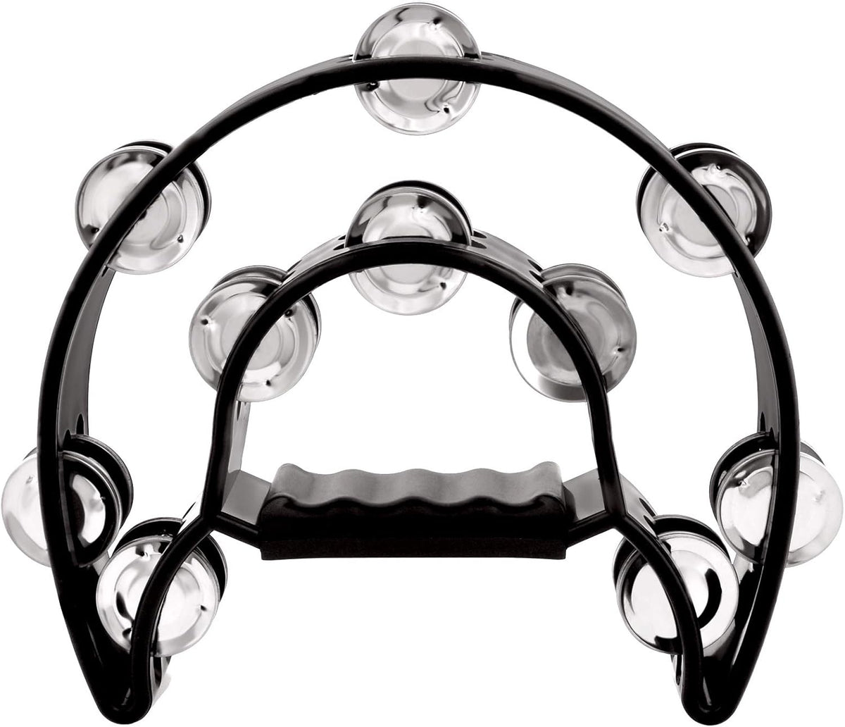 EastRock Double Row Tambourine,Metal Jingles Hand Held Percussion-Half Moon Tambourine for Adults, KTV, Party Black