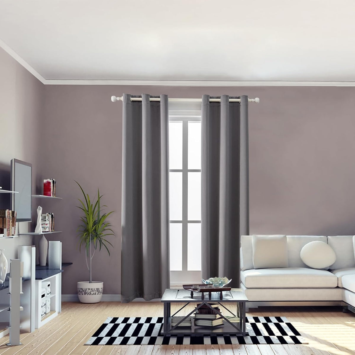 Anytime 100% Blackout Curtain Set, Thermal Insulated & Energy Efficiency Window Draperies for Guest Room, Full Shading Panels for Shift Worker and Light Sleepers（Grey, 2 Panels, 42W x 84L）