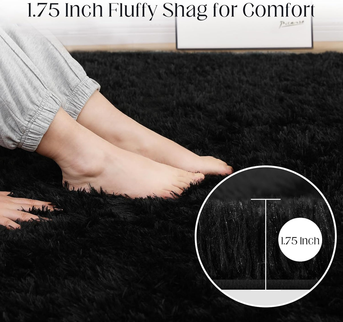 Black Area Rug - 9x12, Soft Plush for Living Room, Bedroom & Nursery, Non-Slip Indoor Carpet for Study, Kids Room Decor