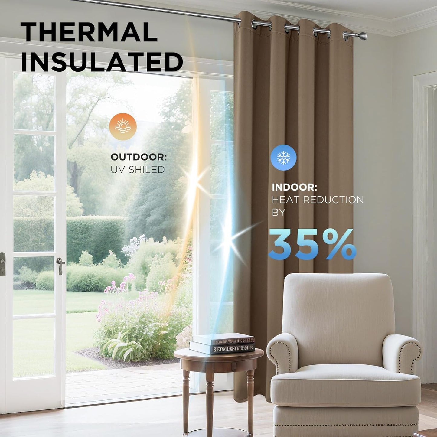 Joydeco Blackout Curtains 95 Inch Length 2 Panels Set, Thermal Insulated Long Curtains& Drapes 2 Burg, Room Darkening Grommet Drapes for Living Room Bedroom Window (W52 x L95 Inch, Khaki)