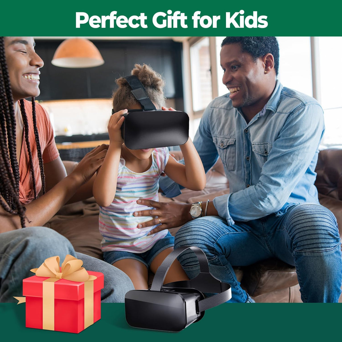 VR Headset for Phone, Anti-Blue Lens PD & Fl Adjustable Virtual Reality Goggles Set for Kids and Adults, Compatible with iPhone 16/15/14/13/12 Samsung Android 4.5-6.7"