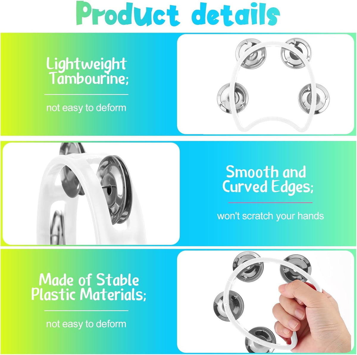 Yeshone 30 Pack Tambourine for Kids Adult Tamborines Musical Instrument Noise Makers 4 Bells Handheld Tambourines for Back to School Supplies Church Wedding Operation Christmas(White)