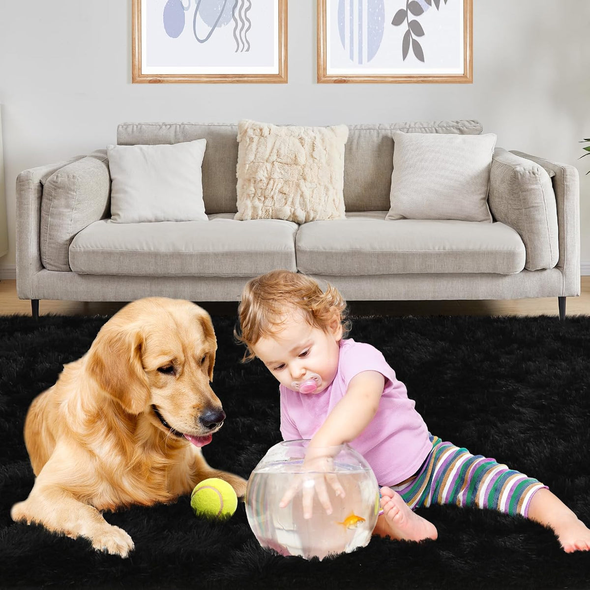 Black Rug, 4x5.8 Area Rugs for Living Room, Soft Plush Area Rugs for Bedroom, Non-Slip Indoor Carpet for Nursery, Study Room, Playroom