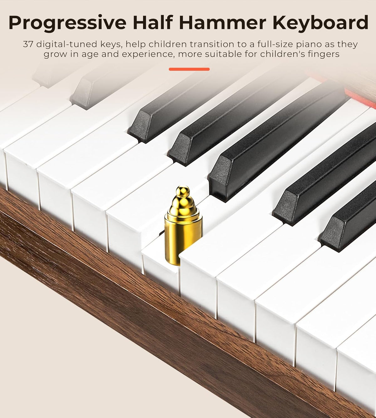 Vangoa Kids Piano Keyboard, 37 Keys Digital Piano for Kids, Music Educational Instrument Toy, Wood Piano for Girls and Boys, Dark Brown