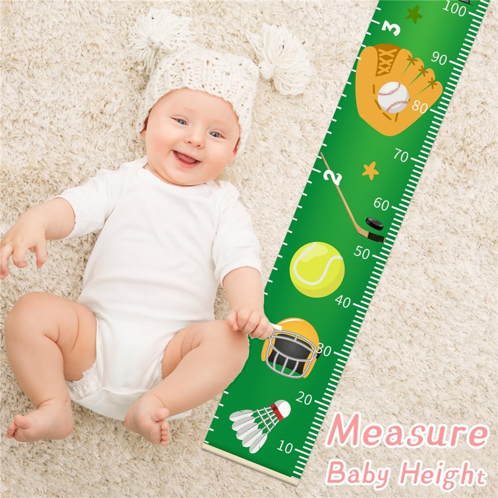 Baby Height Growth Chart - Canvas Height Chart for Kids Baby Child Toddler Boys Girls Growth Chart for Wall Room Nursery Decor Hangable and Removable Measuring Wall Ruler (Moon Rabbit, Beige Wood)