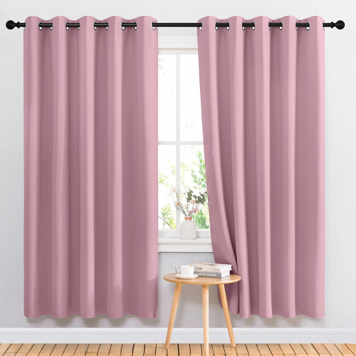 NICETOWN Blackout Curtains Panels for Bedroom - 3 Pass Microfiber Noise Reducing Thermal Insulated Solid Ring Top Blackout Window Drapes (2 Panels, 66 x 72 Inch, Crystal Pink)