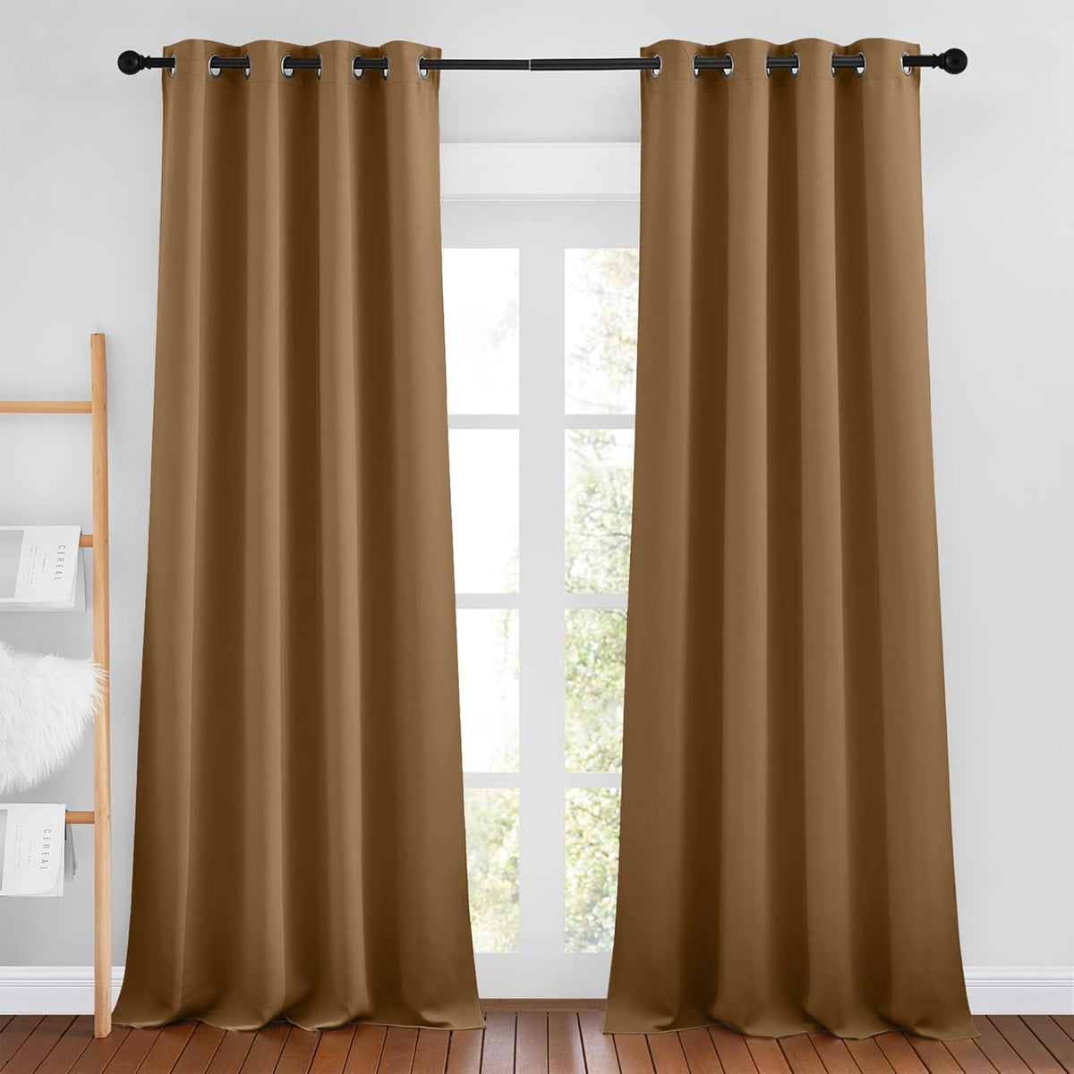 NICETOWN Insulated Curtains Blackout Draperies - Triple Weave Microfiber Home Thermal Insulated Solid Ring Top Blackout Curtains/Panels for Bedroom(Gold Brown, Set of 2, 46 x 90 Inch)