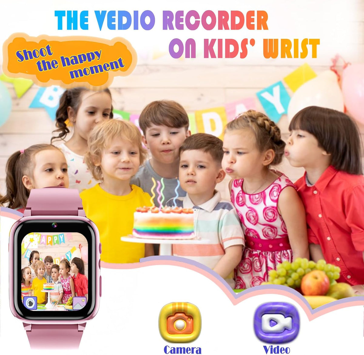 Goodatech 1.69'' Kids Smart Watch for Kids Boys Girls, HD Camera,26 Puzzle Games,Video Music Player,Pedometer,Flashlight,Alarm Clock, Christmas Birthday Gifts for 4-12 Years Children (Pink)