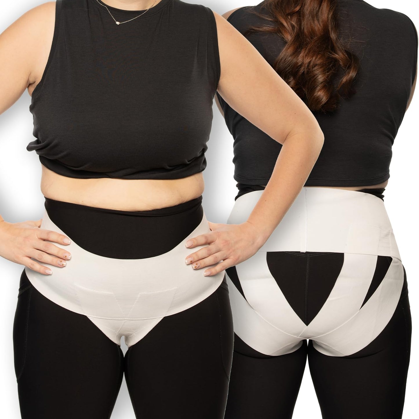 Women's Pelvic Support Belt - Uterus & Bladder Girdle | Postpartum Recovery, Pain Relief | High Waist White (Large)