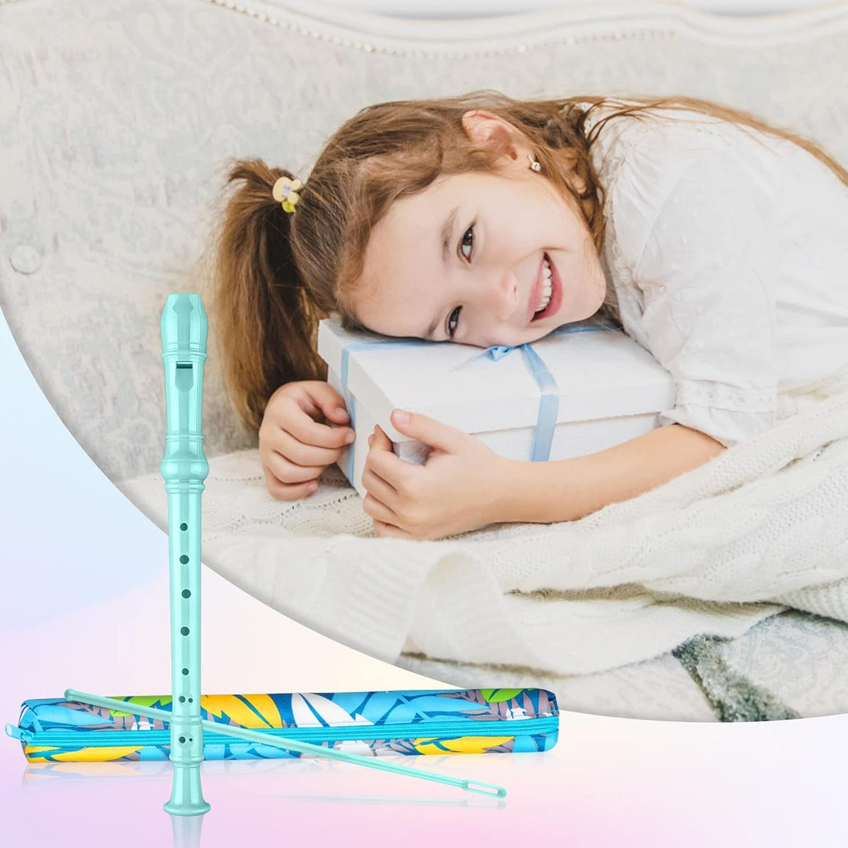 Soprano Recorder Instrument for Kids Beginners Student German Fingering C Key Recorder Instrument 3 Piece with Cleaning Rod and Bag Fingering Chart(Lake Green)