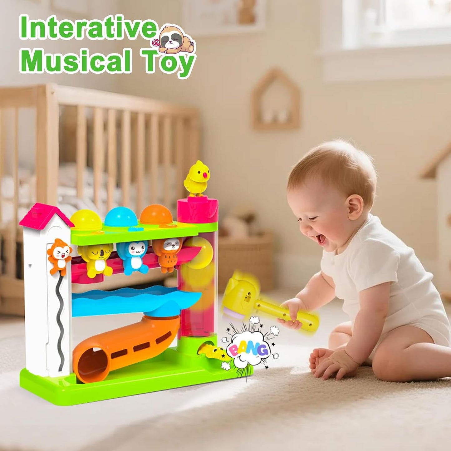 Musical Toy for 1-2 Year Old Boys,Educational Baby Toys 12-18 Months,Ball Drop Toy with English & Spanish,Fine Motor Toys for Toddlers 1-3,Birthday Gift for 1+ Year Old Boy (Green)