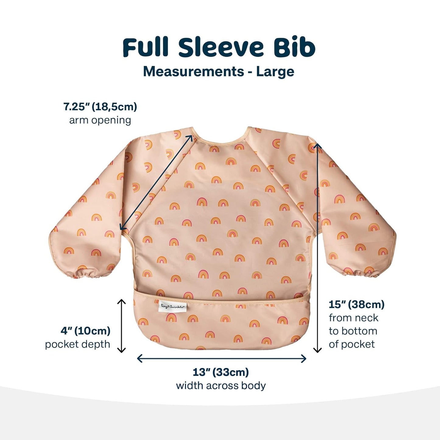 Tiny Twinkle Mess Proof Baby Bib,Waterproof Smock Baby Bib for Eating,Machine Washable Long Sleeve Bib,Baby Led Weaning,Toddler Bib,BLW Supplies(Boho Rainbow, Large 2-4 Years)