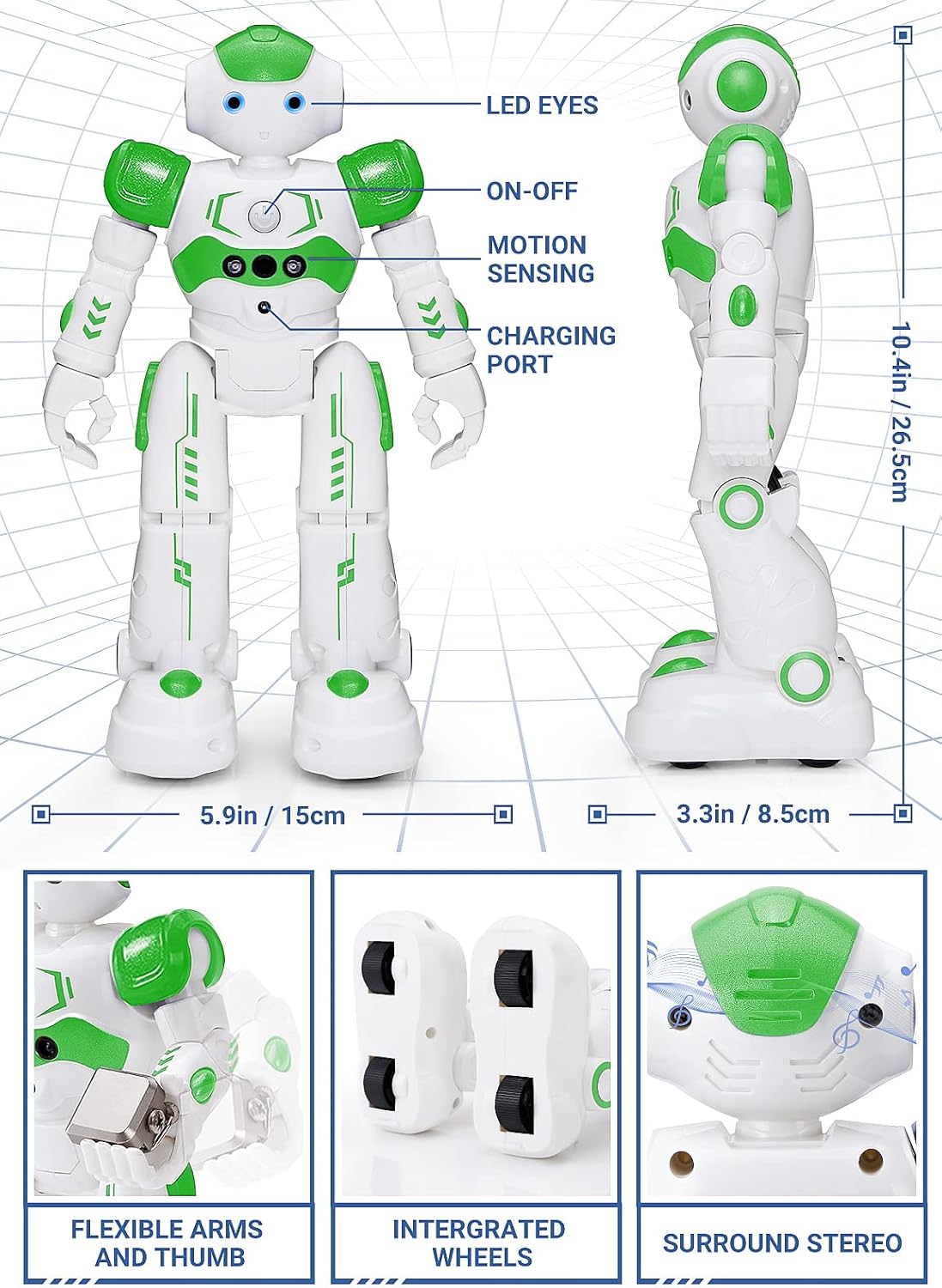 KingsDragon RC Robot Toys for Kids, Gesture & Sensing Remote Control Robot for Age 4 5 6 7 8 Year Old Boys Girls Birthday Present (Green)